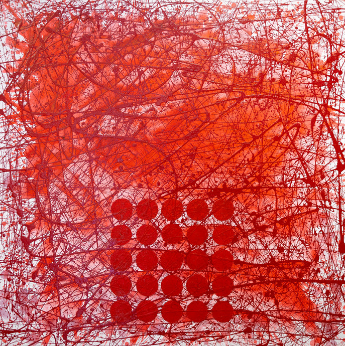 J. Steven Manolis, REDWORLD (Ferrari), 2020, Acrylic and Latex enamel on canvas, 24 x 24 inches, Red Abstract Art, Abstract expressionism art for sale
