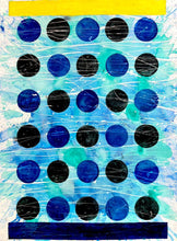 Load image into Gallery viewer, J. Steven Manolis&#39; blue and yellow Abstract painting &quot; Sun, Water, Sky (Graphic),&quot; 2022, in vitreous acrylic and latex enamel  on arches paper on display and available at the Ritz Carlton Miami Beach

