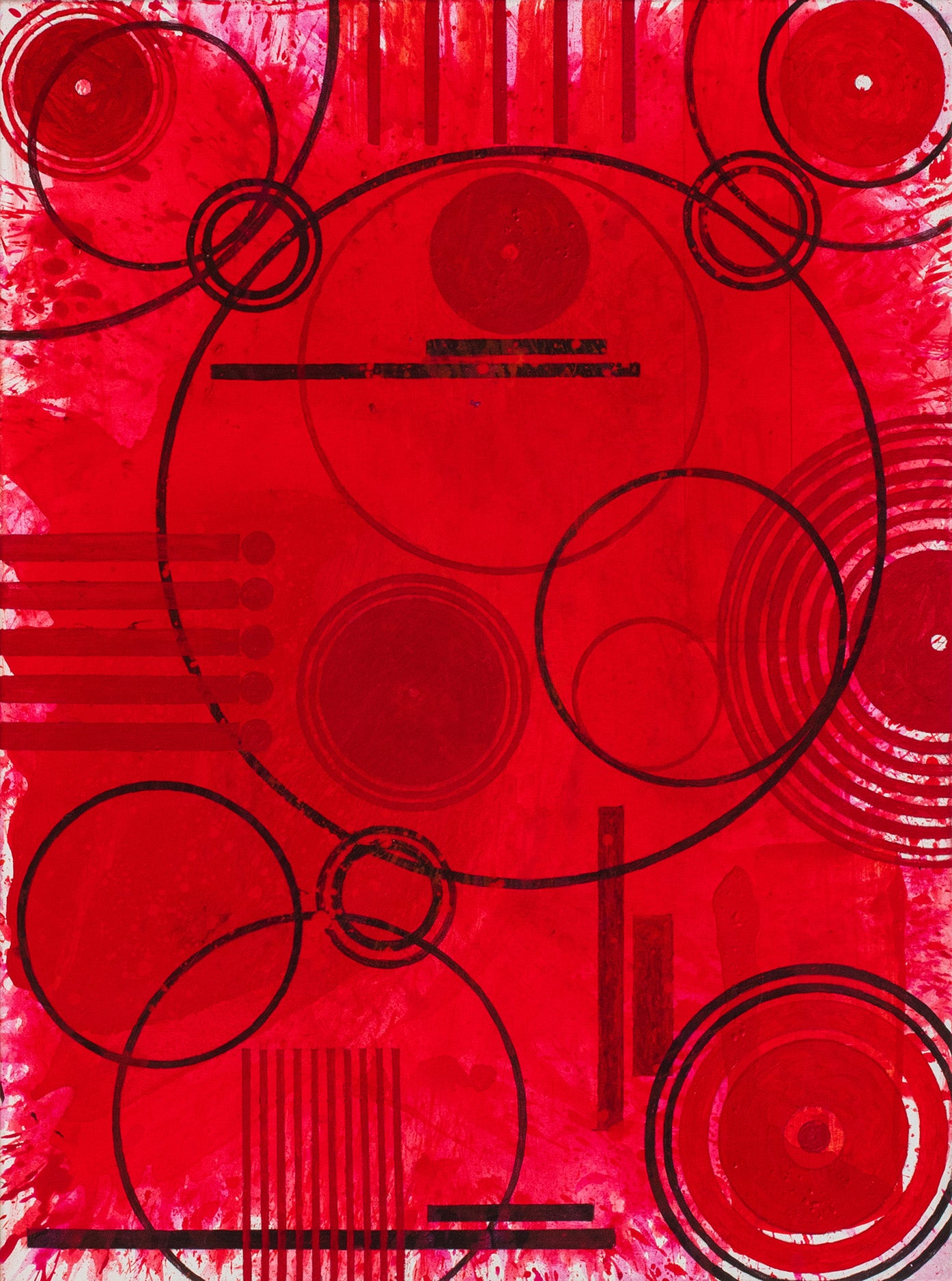 J. Steven Manolis, REDWORLD (CONCENTRIC) 48.36.01, 2019, acrylic on canvas, 48 x 36 inches, Red Abstract wall art, Abstract expressionism art for sale