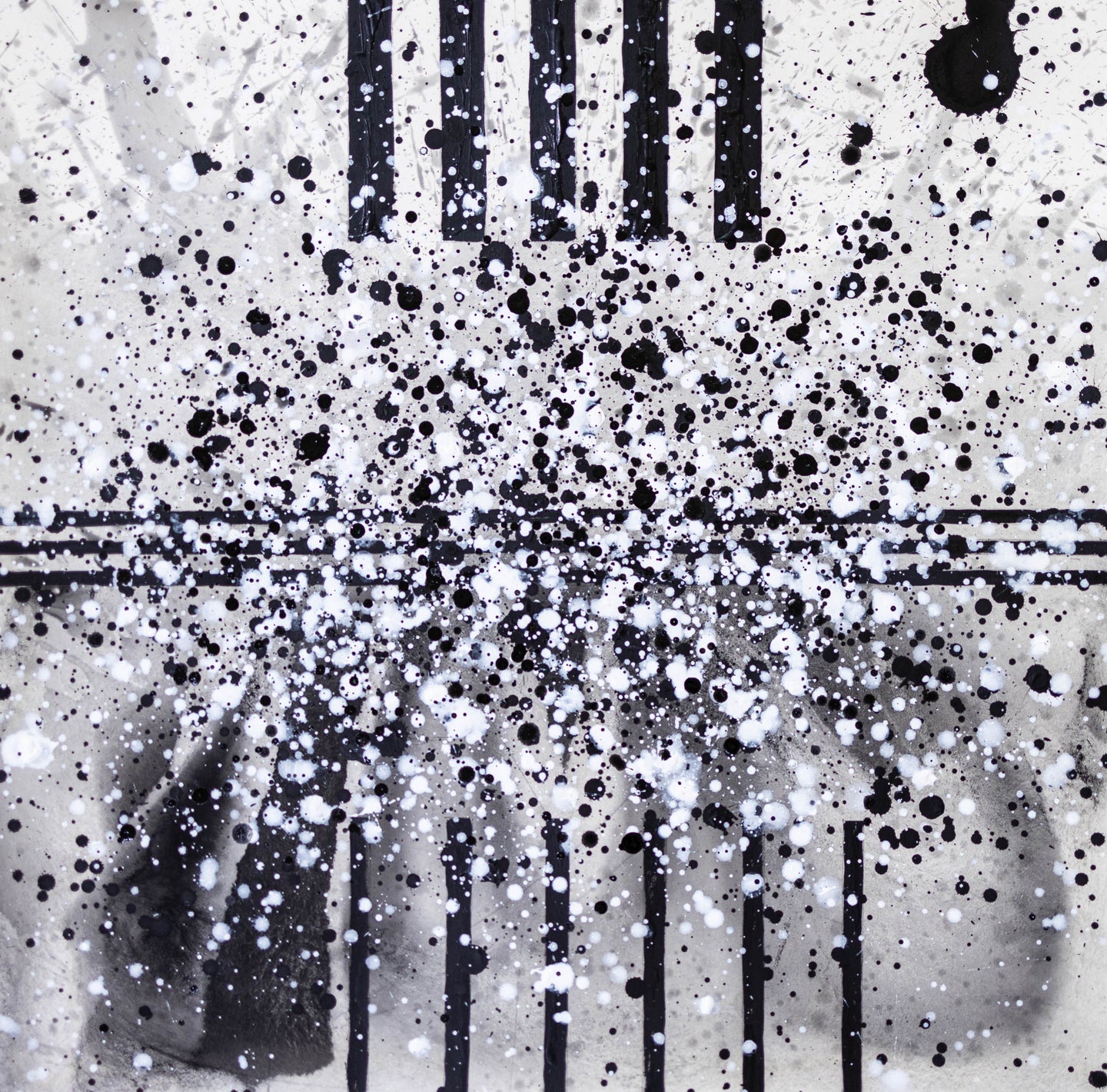 J. Steven Manolis, South Pointe Park (Black & White) 3, 2021, watercolor, acrylic and latex enamel on paper, 18 x 18 inches, black and white abstract art