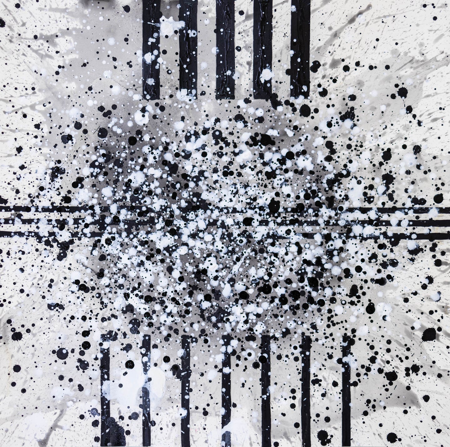 J. Steven Manolis, South Pointe Park (Black & White) 4, 2021, watercolor, acrylic and latex enamel on paper, 18 x 18 inches, black and white abstract art
