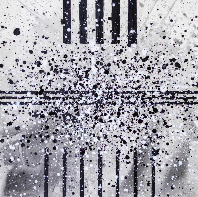 J. Steven Manolis, South Pointe Park (Black & White) 5, 2021, watercolor, acrylic and latex enamel on paper, 18 x 18 inches, black and white abstract art