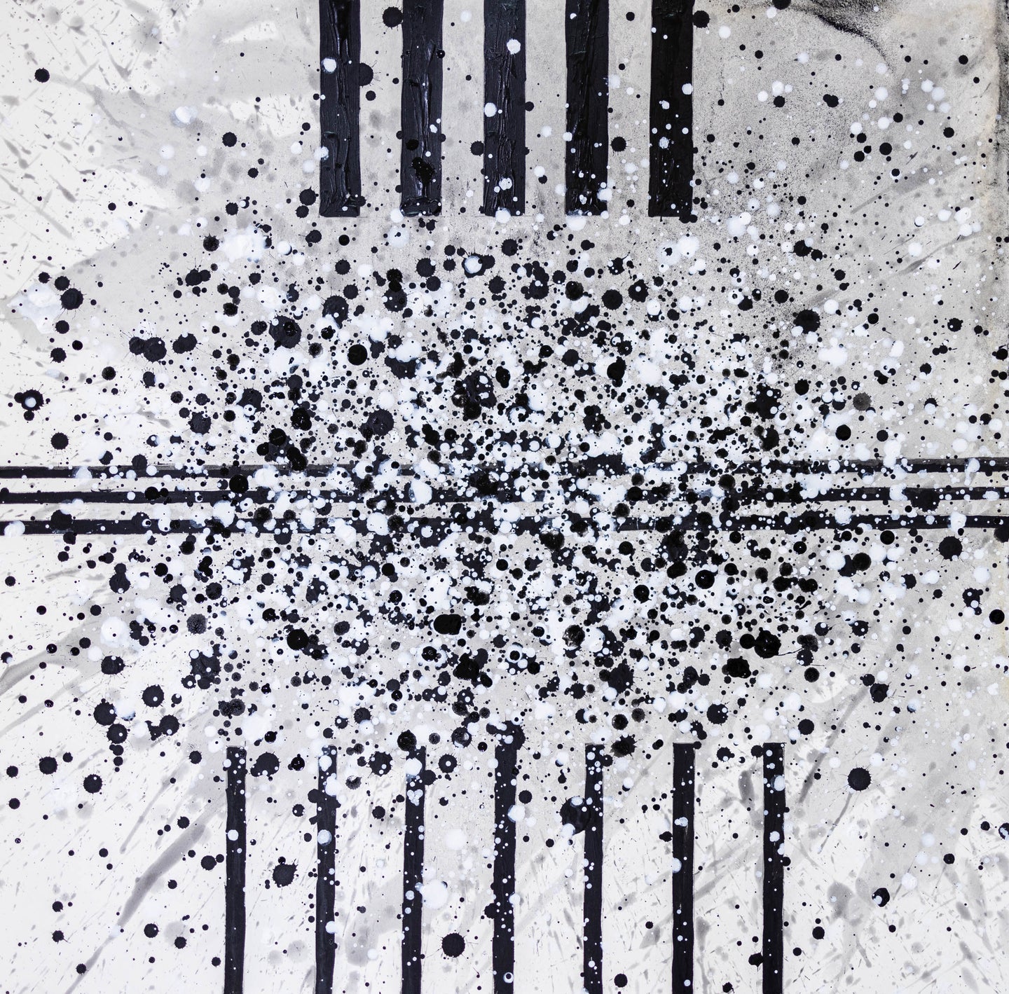 J. Steven Manolis, South Pointe Park (Black & White) 6 2021, watercolor, acrylic and latex enamel on paper, 18 x 18 inches, black and white abstract art