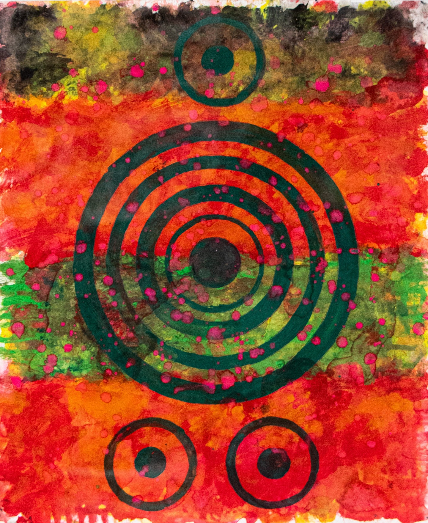 J. Steven Manolis, REDWORLD Concentric, 2016.01, 17 x14 inch, Watercolor, Goauche & Acrylic on Arches Paper, Red Abstract Painting, Red Abstract wall art for sale at Manolis Projects Art Gallery, Miami, Fl