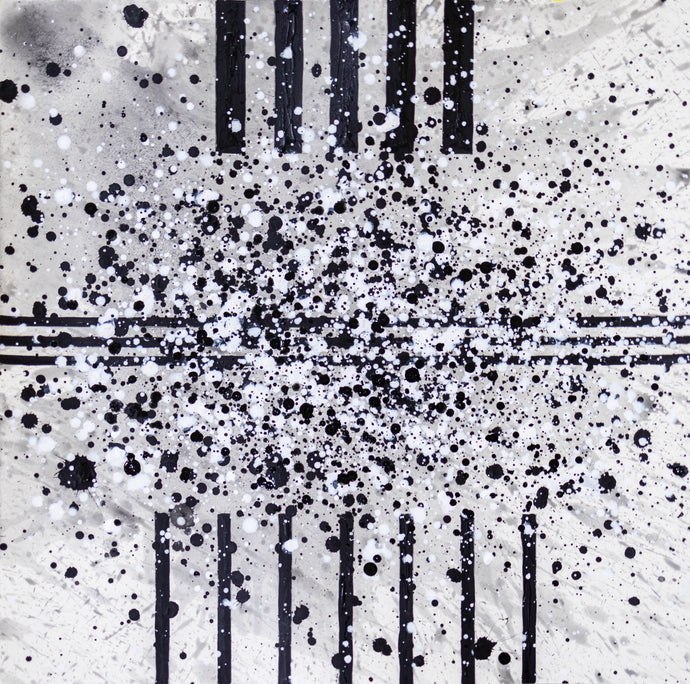 J. Steven Manolis, South Pointe Park (Black & White) 7, 2021, watercolor, acrylic and latex enamel on paper, 18 x 18 inches, black and white abstract art