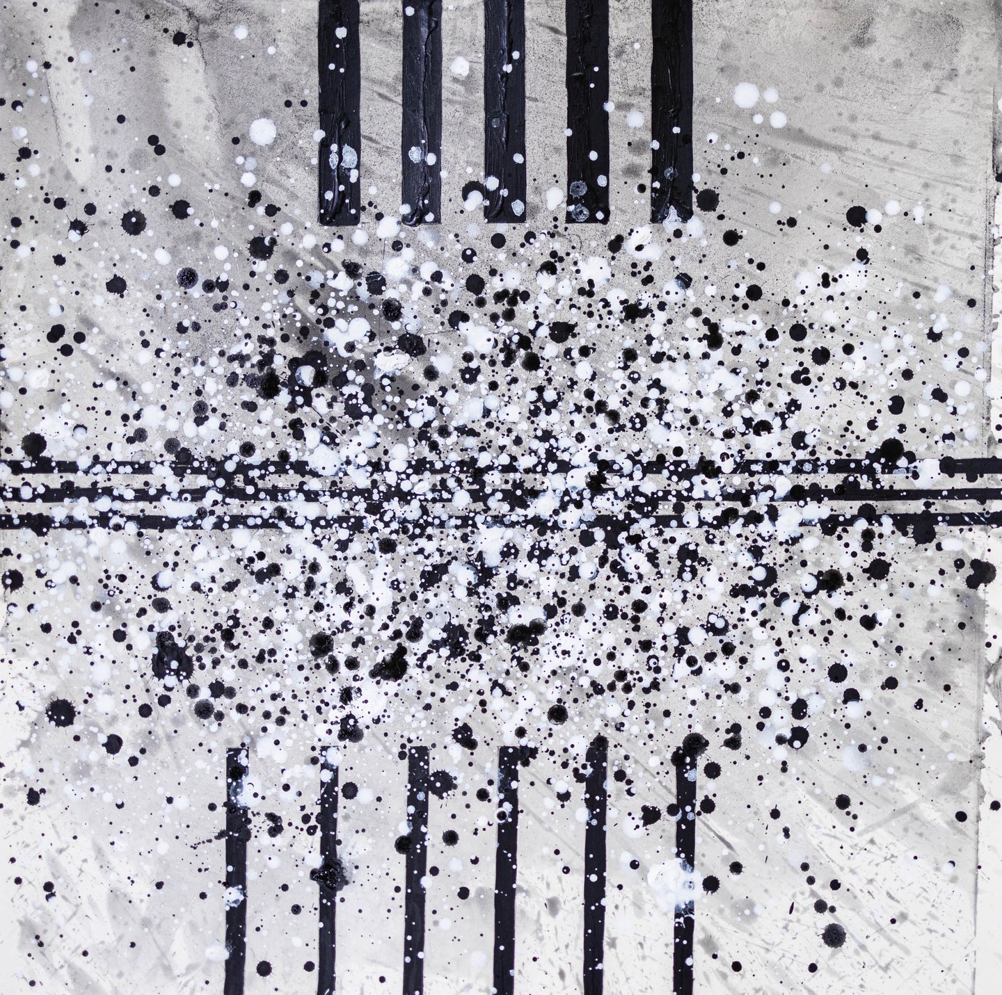 J. Steven Manolis, South Pointe Park (Black & White) 8, 2021, watercolor, acrylic and latex enamel on paper, 18 x 18 inches, black and white abstract art