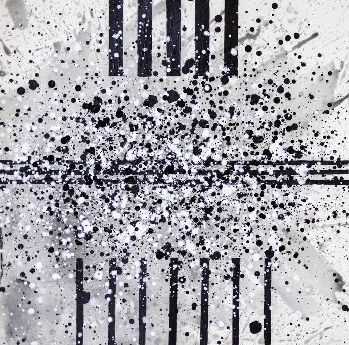 J. Steven Manolis, South Pointe Park (Black & White) 9, 2021, watercolor, acrylic and latex enamel on paper, 18 x 18 inches, black and white abstract art