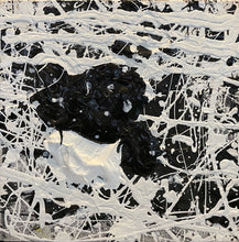 Load image into Gallery viewer, J. Steven Manolis, black &amp; white, 10.10.05, Acrylic and latex enamel on canvas, 10 x 10 inches, Black and White Abstract painting, Abstract expressionism art for sale at Manolis Projects Art Gallery, Miami, Fl
