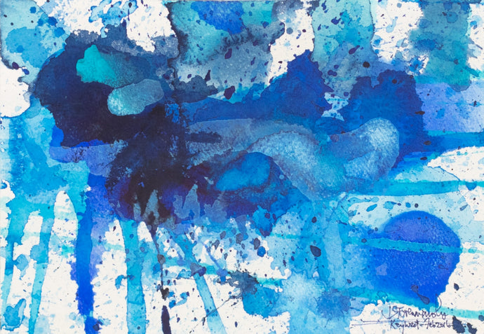 J. Steven Manolis, Splash (Key West) 07.10.06, Watercolor painting Arches paper, 2016, 7 x 10 inches, Blue Abstract Art, Splash Art for sale at Manolis Projects Art Gallery, Miami, Fl