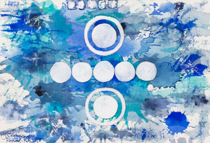 J. Steven Manolis, Splash-Key West (Social Conscious) 07.10.04, 2016, Watercolor, Acrylic and Gouache painting on Arches paper, 7 x 10 inches, Blue Abstract Art, Splash Art for sale at Manolis Projects Art Gallery, Miami, Fl