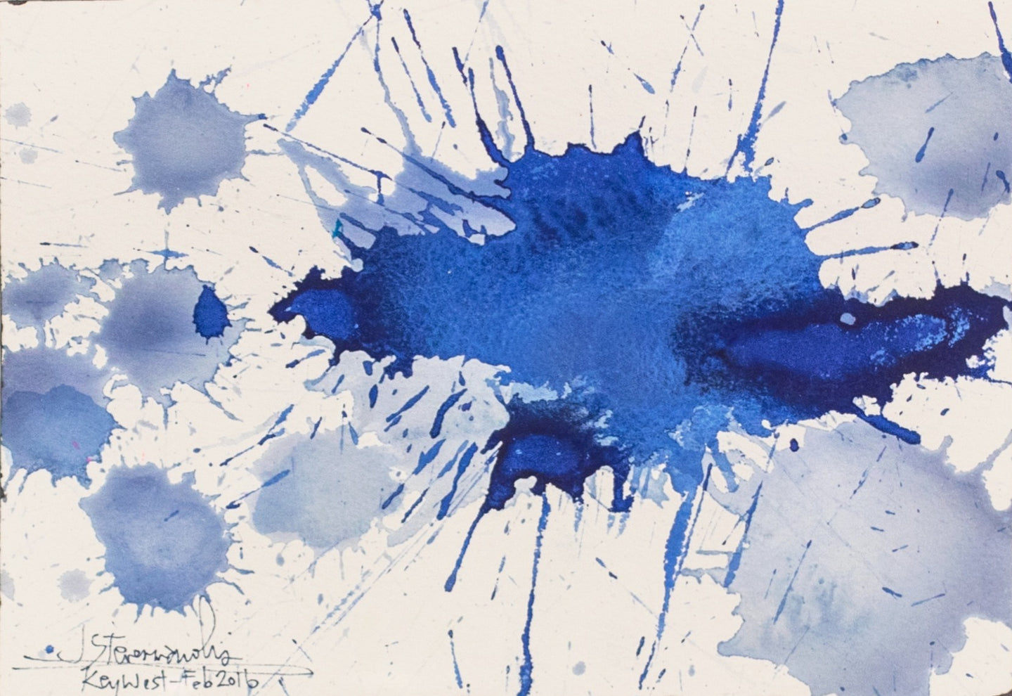J. Steven Manolis, Splash (Key West) 07.10.07, 2016, Watercolor painting Arches paper, 7 x 10 inches, Blue Abstract Art, Splash Art for sale at Manolis Projects Art Gallery, Miami, Fl