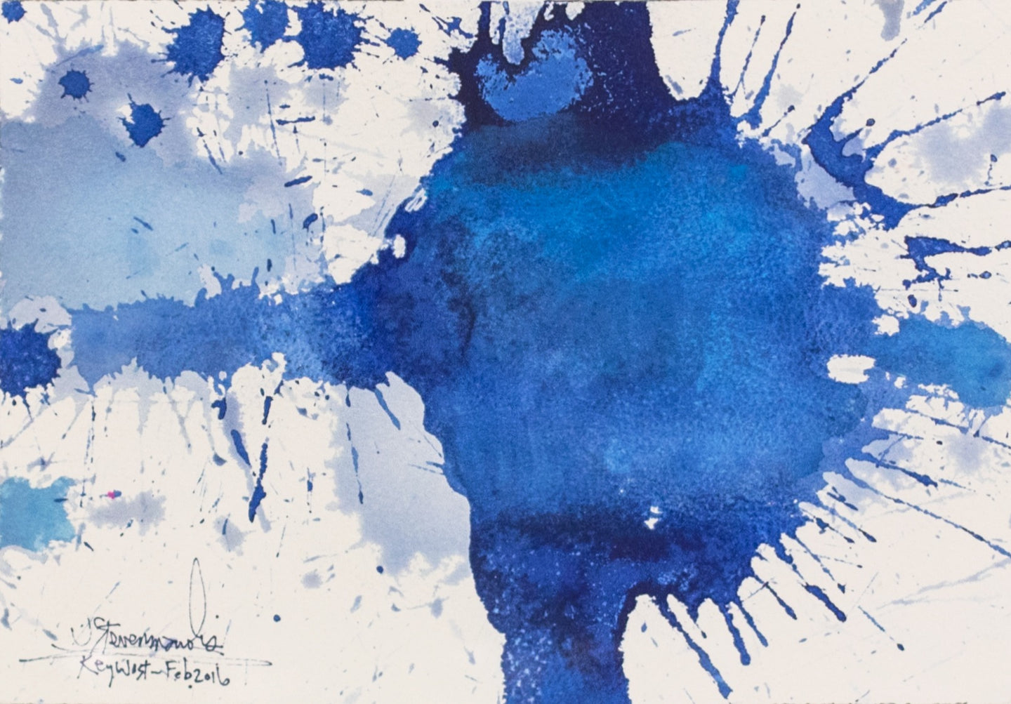 J. Steven Manolis, Splash (Key West) 07.10.01, 2016, Watercolor painting paper, 7 x 10 inches, Blue Abstract Art, Splash Art for sale at Manolis Projects Art Gallery, Miami, Fl