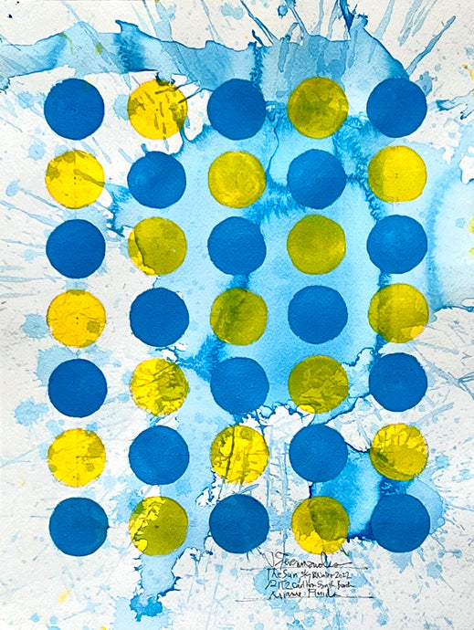 J. Steven Manolis' blue and yellow Abstract expressionist painting, 