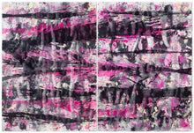 Load image into Gallery viewer, J. Steven Manolis-Flamingo 2014.02, gouache and watercolor painting on paper, 60 x 88 inches (2 panels 60 x 44 inches each), Pink Abstract Art, Tropical Watercolor paintings for sale at Manolis Projects Art Gallery, Miami, Fl

