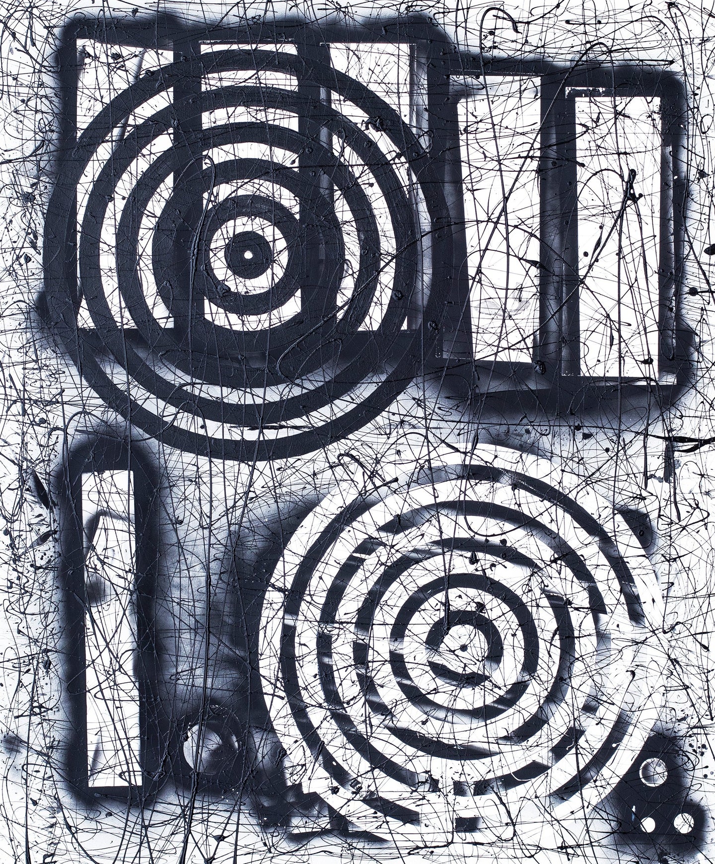 J. Steven Manolis, Black & White Shadowbox, 2019, Acrylic on canvas, 72 x 60 inches, Large Black and White Wall Art, Abstract expressionism art for sale at Manolis Projects Art Gallery, Miami, Fl