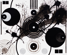 Load image into Gallery viewer, J. Steven Manolis, Black and White (Splashes, Symbols, and Marks),  2018, 60 x 72 inches, Large Black and White Wall Art, Abstract expressionism art for sale at Manolis Projects Art Gallery, Miami, Fl
