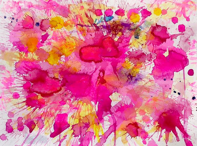 J. Steven Manolis, FLAMINGO 1832- 2016, 18 X 24 inches, WATERCOLOR painting ON PAPER, Pink Abstract Art, Tropical Watercolor paintings for sale at Manolis Projects Art Gallery, Miami, Fl