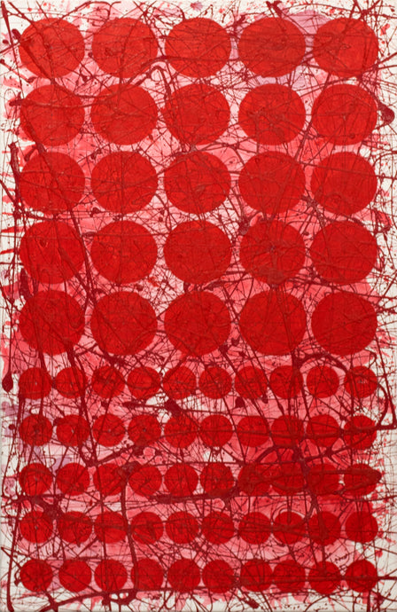 J. Steven Manolis, REDWORLD (Graphic), 2020, acrylic on canvas, 40 x 30 inches, Red Abstract Painting, Abstract expressionism art for sale