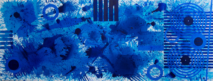 J. Steven Manolis, Splash, 2020, 60 x 156 inches, Acrylic painting on canvas, Extra large Wall Art, Blue Abstract Art for sale at Manolis Projects Art Gallery, Miami, Fl