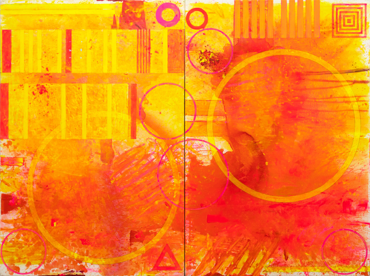 J. Steven Manolis,  Biscayne Bay (Sunrise), 2020, Acrylic on canvas, 2 panels-72 x 96 inches, Geometric Abstract Art, Miami Wall art For sale at Manolis Projects Art Gallery, Miami Fl