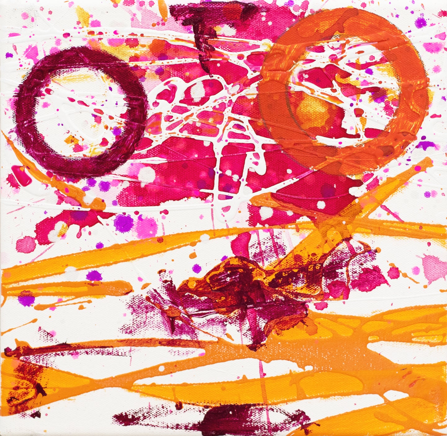J. Steven Manolis, Flamingo 10.10.04, 2020, acrylic and latex painting on canvas, 10 x 10 inches, Flamingo Art, Abstract expressionism art for sale at Manolis Projects Art Gallery, Miami, Fl