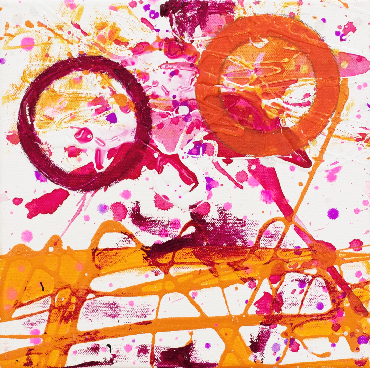 J. Steven Manolis, Flamingo 10.10.03, 2020, acrylic and latex painting on canvas, 10 x 10 inches, Flamingo Art, Abstract expressionism art for sale at Manolis Projects Art Gallery, Miami, Fl