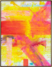 Load image into Gallery viewer, J. Steven Manolis, Palm Beach Light Sunrise without Symbology framed, Acrylic painting on canvas, 2019, 48 x 36 inches, pink, yellow, orange, Gestural Abstraction, Framed Abstract art for sale at Manolis Projects Art Gallery, Miami, Fl
