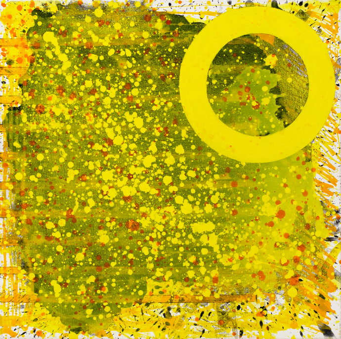 J.Steven Manolis, Sunshine (The Light after the Darkness)24.24.01, 2020, acrylic on canvas, 24 x 24 inches, Sunshine art, Yellow Abstract Art for Sale at Manolis Projects Art Gallery, Miami Fl
