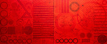 Load image into Gallery viewer, J. Steven Manolis, REDWORLD GLAZE (Self Portrait), 2020, 60 x 144 inches, Acrylic on Canvas, Red Abstract Art, Large Abstract Wall Art for sale at Manolis Projects Art Gallery, Miami, Fl
